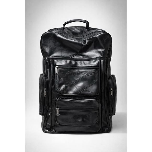Leather Rolling Backpack Travel BagLuggage Vacation Office Utility